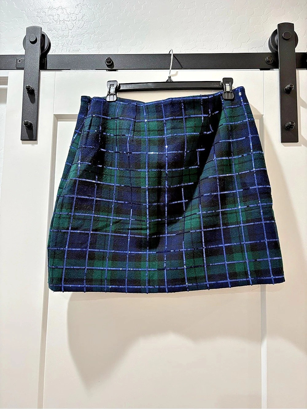 vineyard vines Blackwatch Plaid Sequin Mini Skirt Blue & Green Size 10